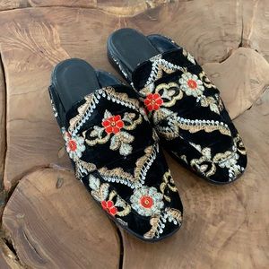 Free People At Ease floral embroidered mules